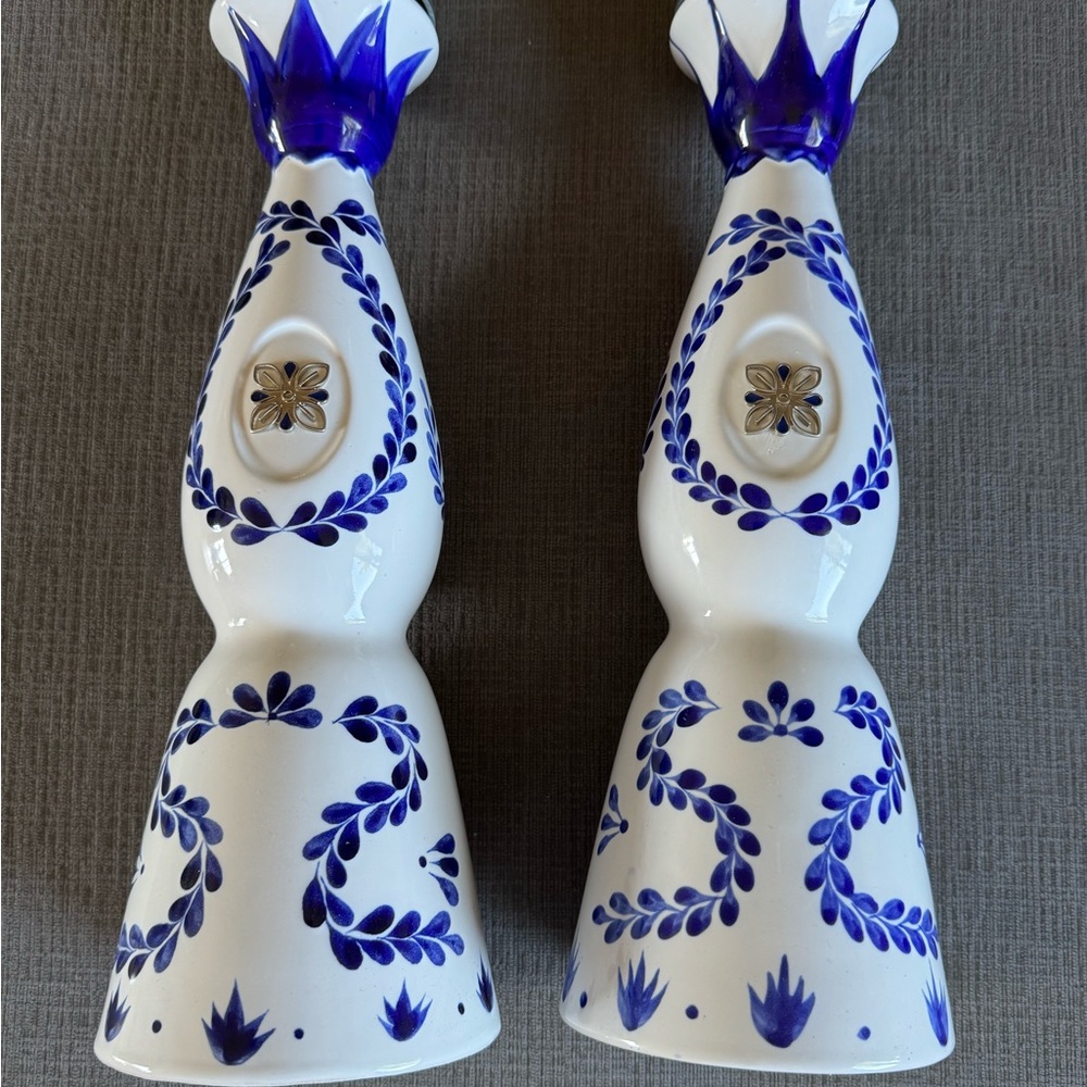 Clase Azul Blue and White Ceramic Tequila Bottles